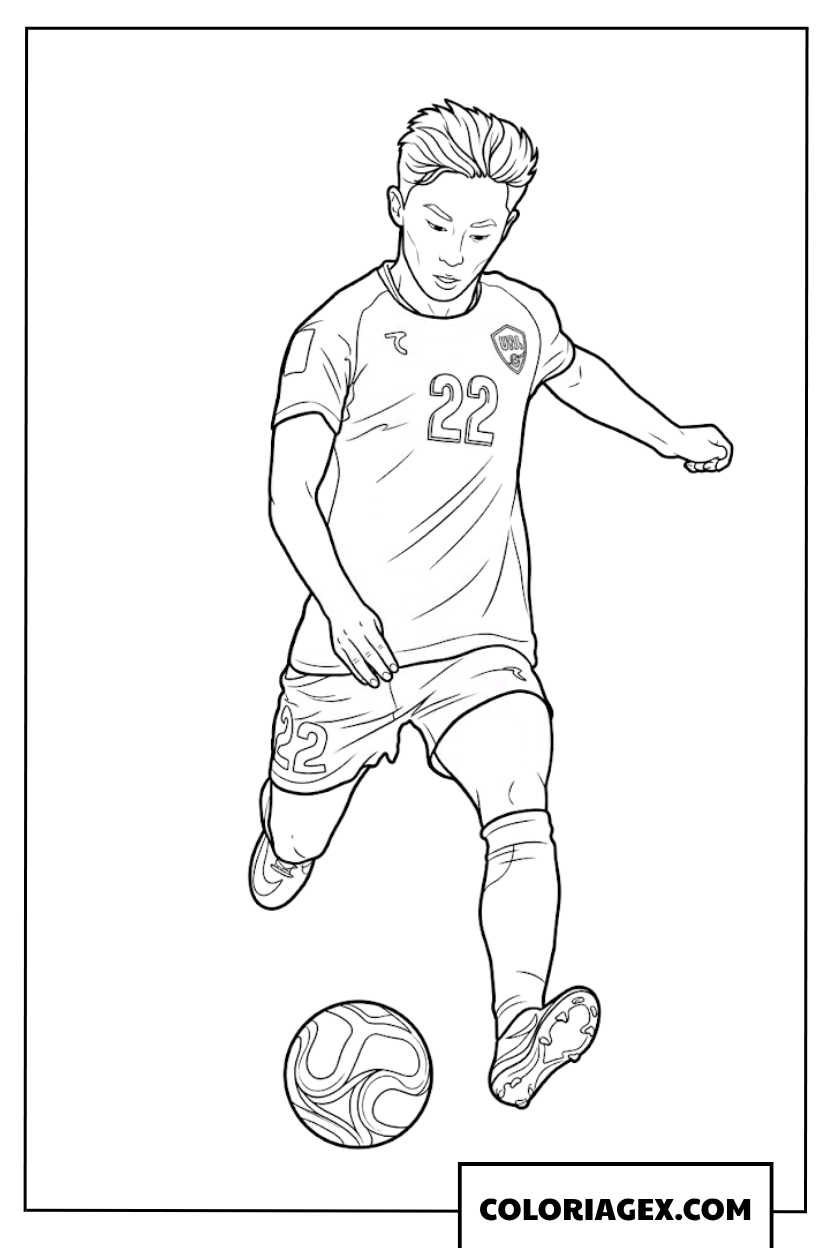 Coloriage de l attaquant Abbosbek Fayzullaev numero 22 avec le ballon