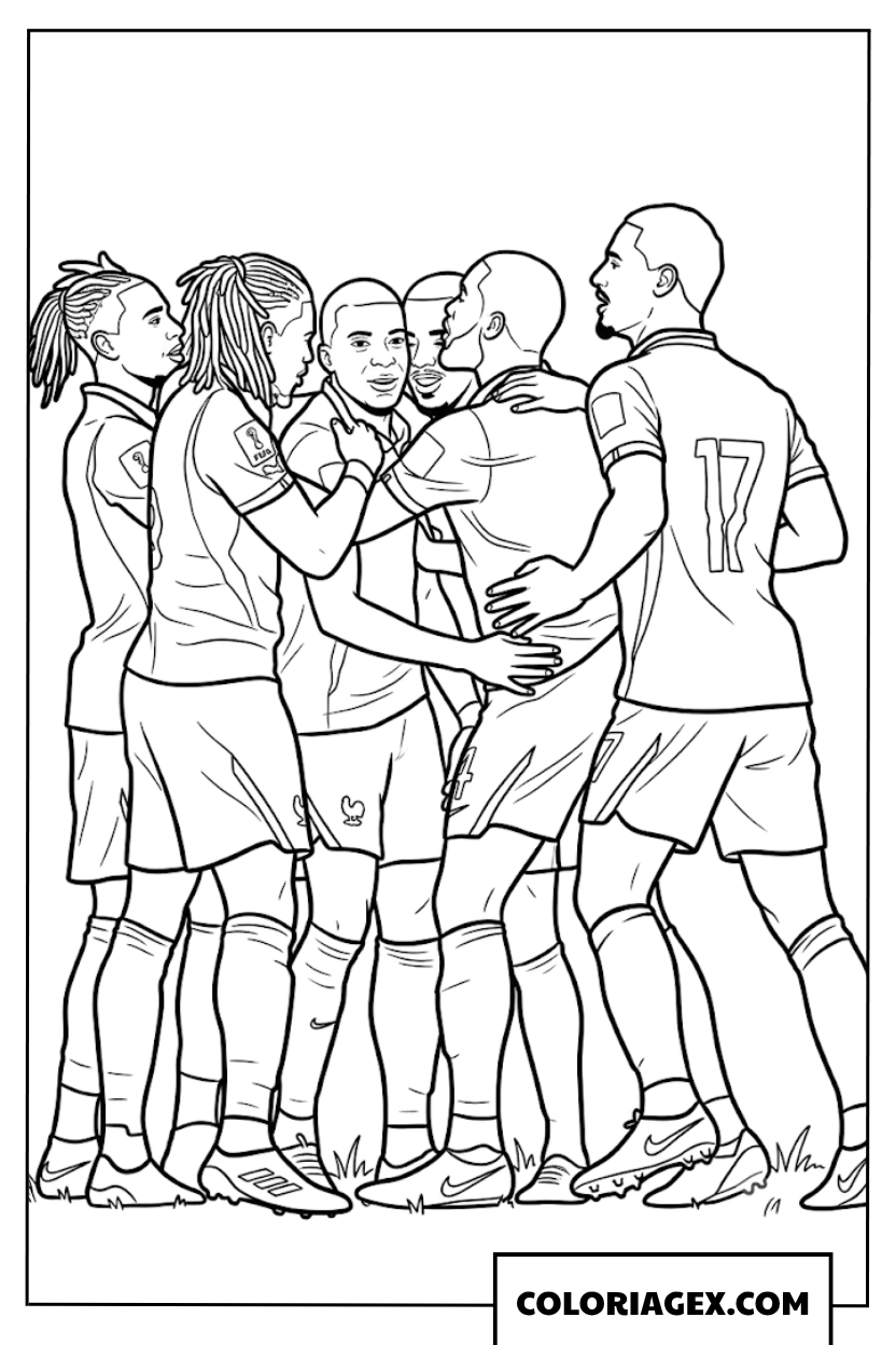 Coloriage de l equipe de France celebrant le but de la victoire