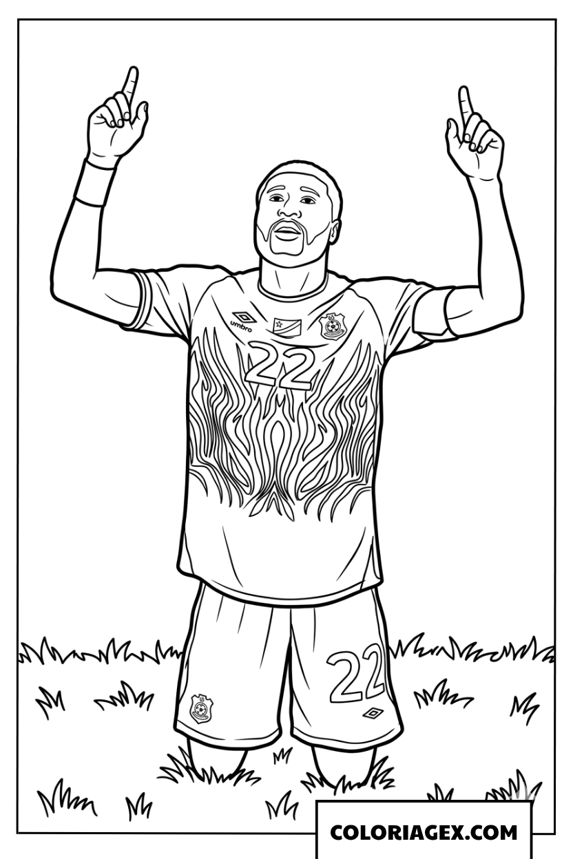 Coloriage de la celebration joyeuse du joueur numero 22 de la RD Congo