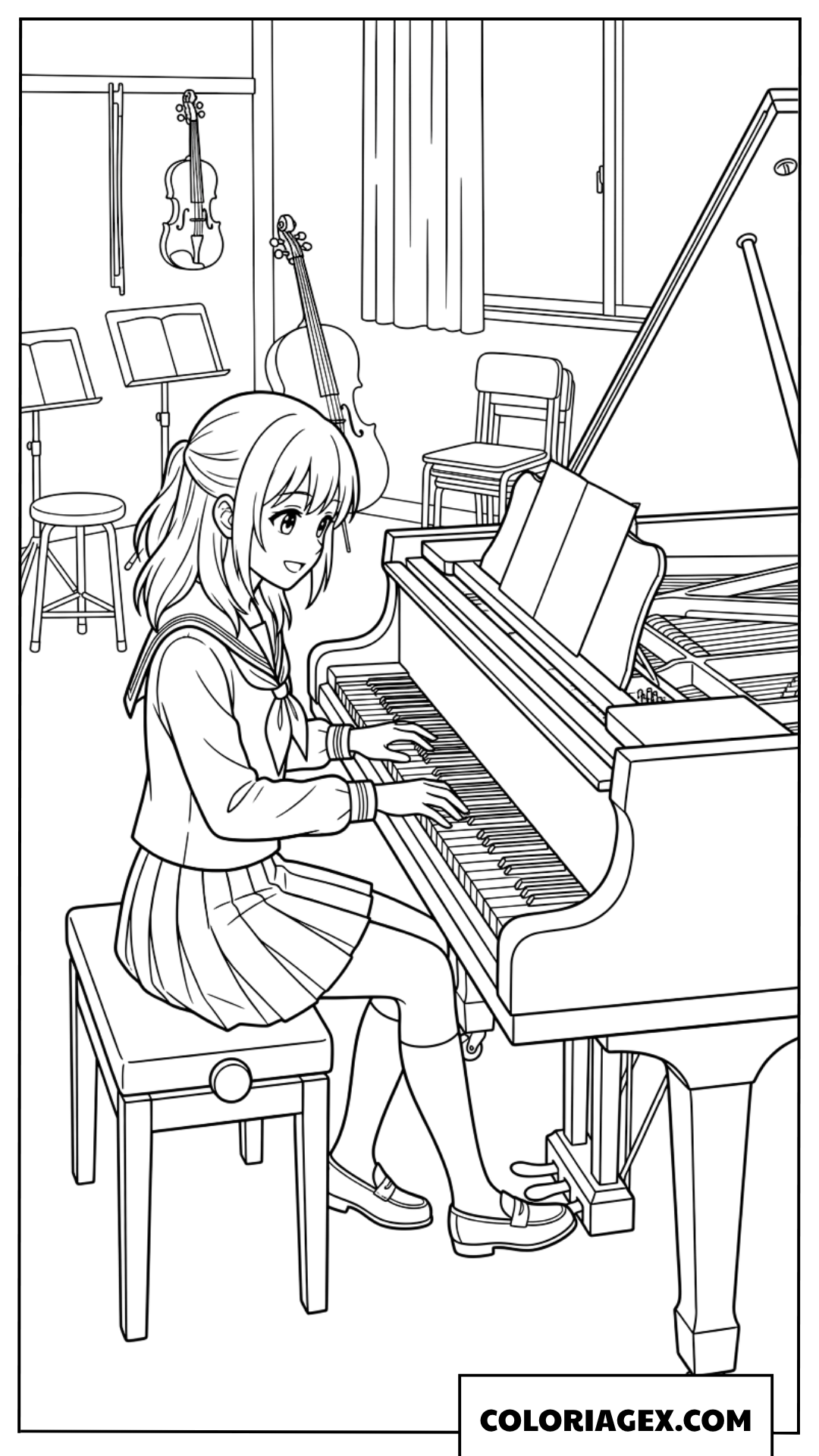 Coloriage de la jeune pianiste au club de musique