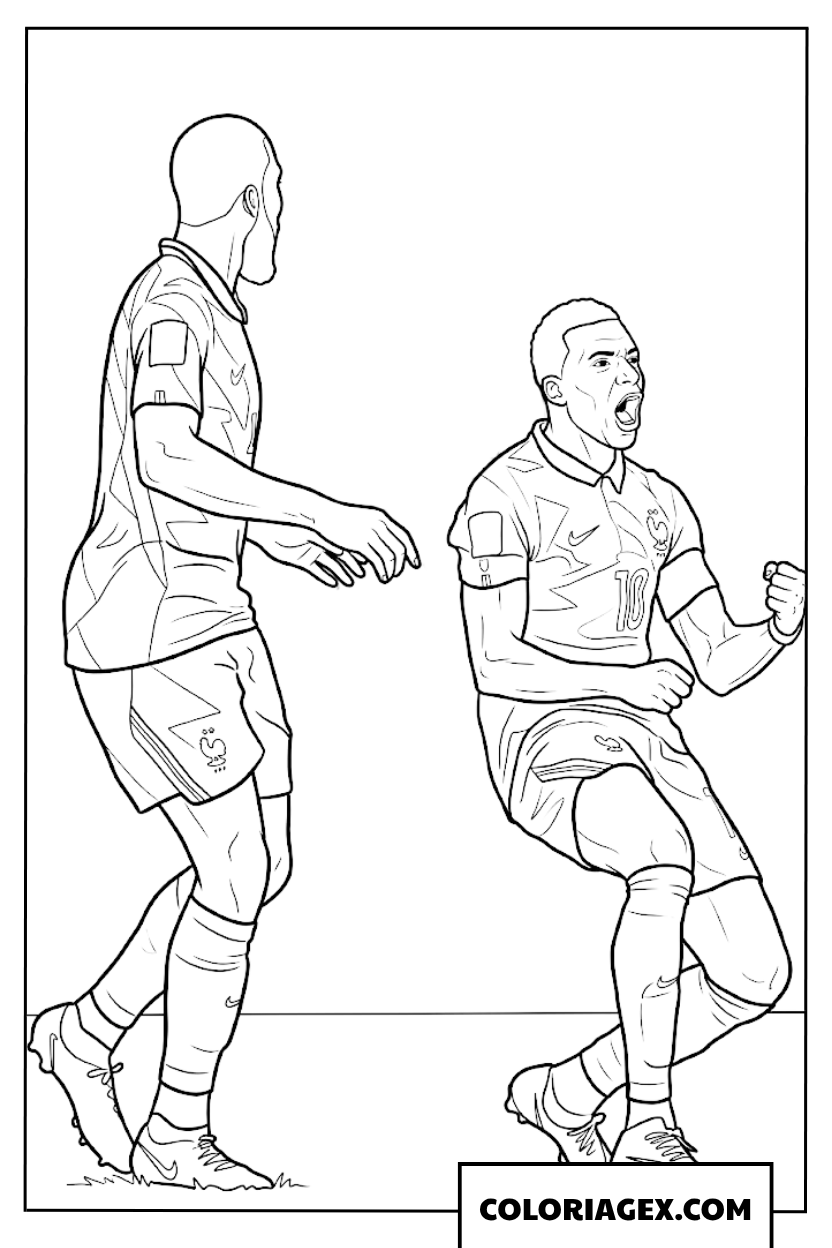 Coloriage de la joie intense de Kylian Mbappe apres un but