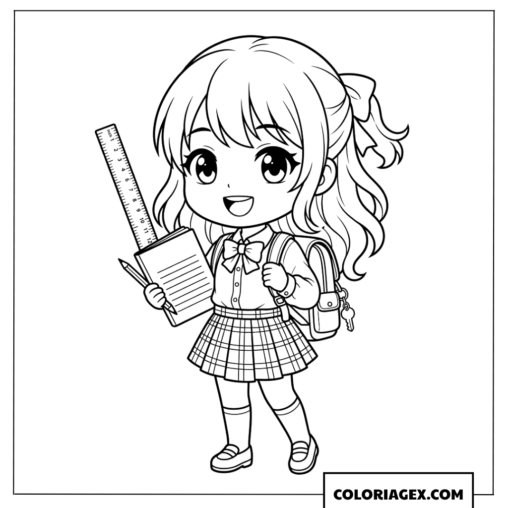 Coloriage de la petite etudiante studieuse
