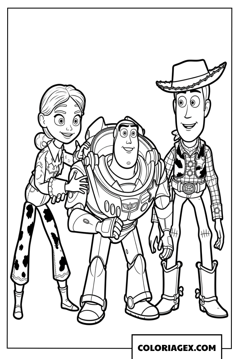 Coloriage de l'amitié entre Woody, Buzz et Jessie