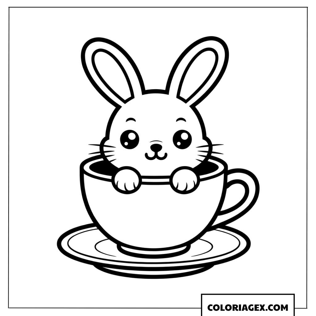 Coloriage de lapin mignon dans une tasse