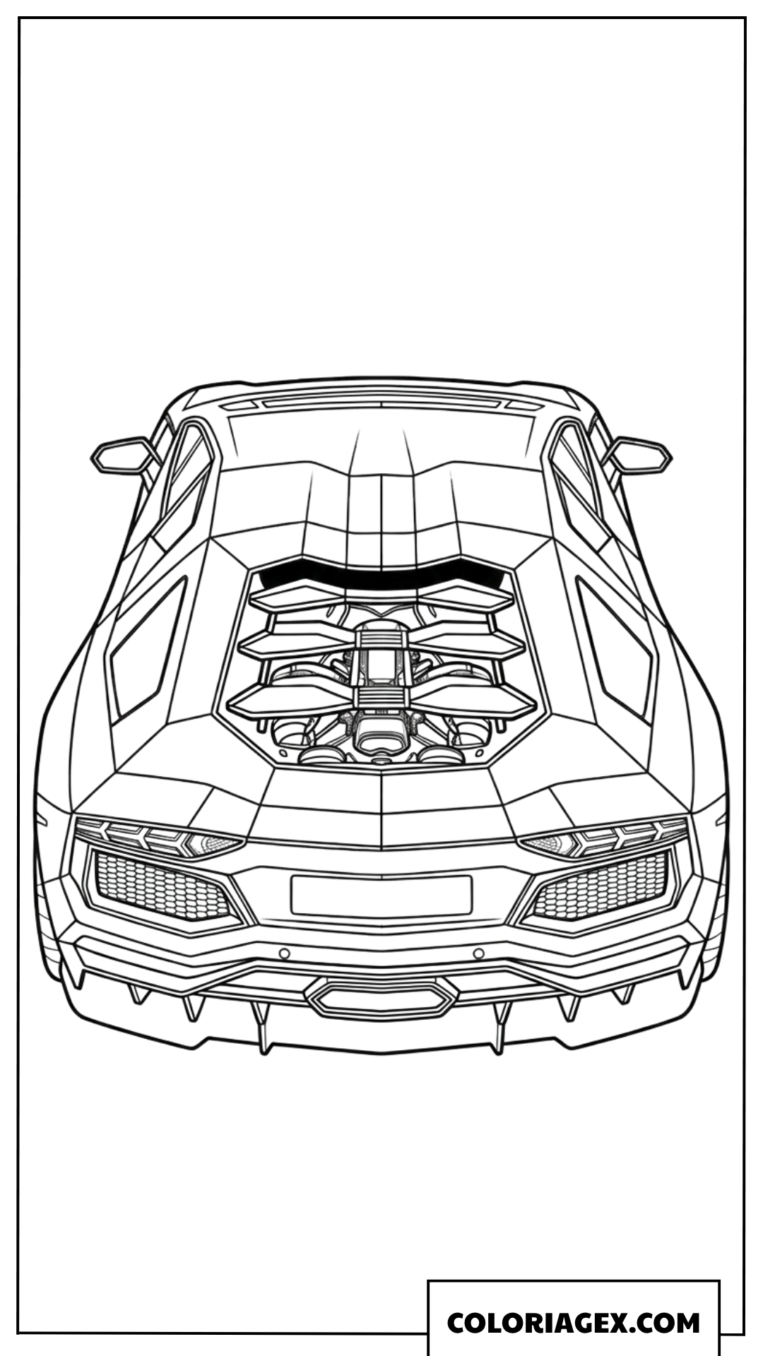 Coloriage de l'arrière de la supercar Lamborghini Aventador