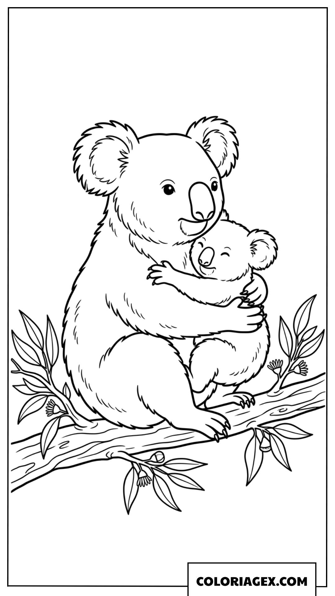 Coloriage de maman koala faisant un gros calin a son bebe