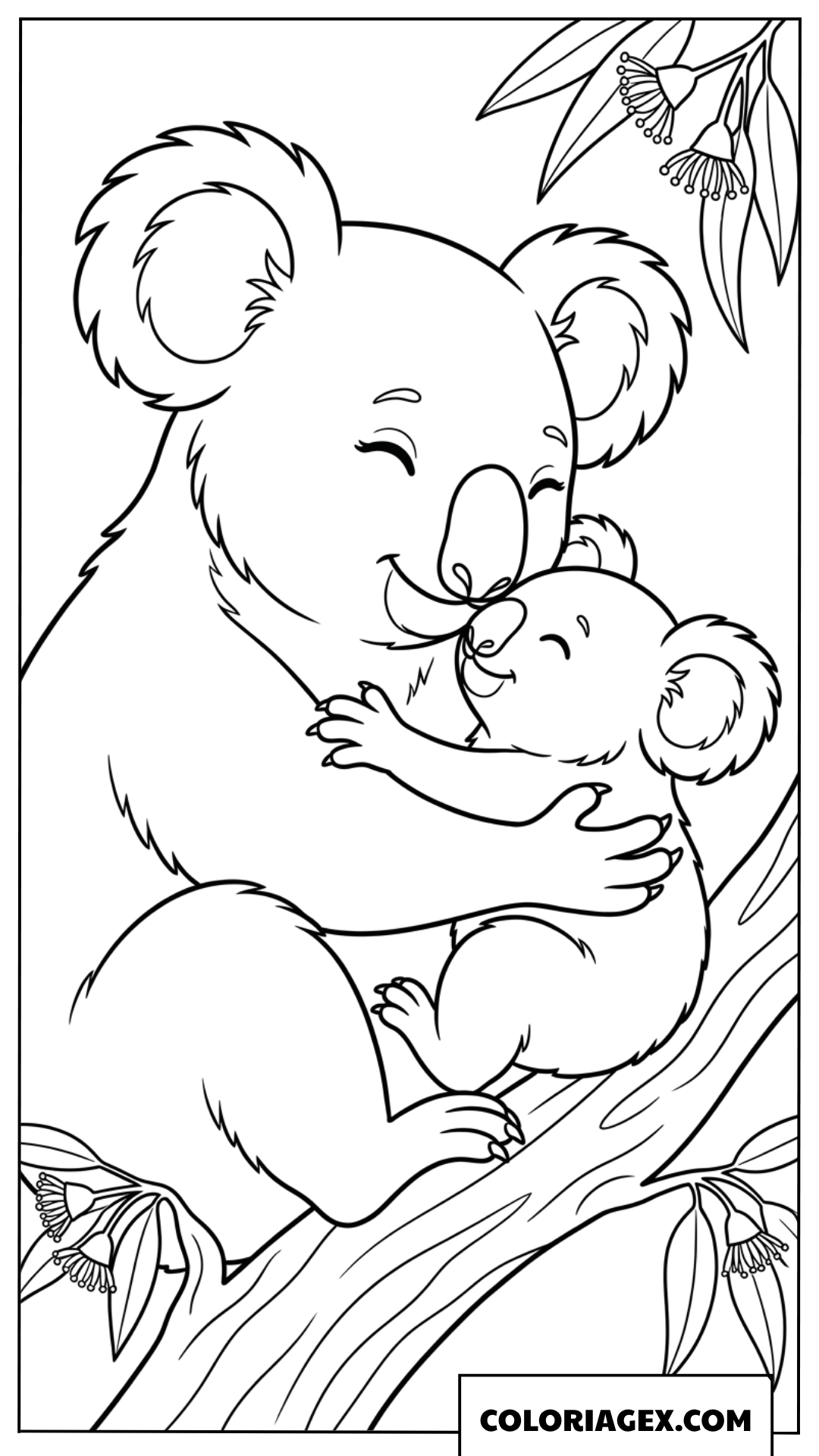 Coloriage de maman koala qui fait un bisou a son bebe