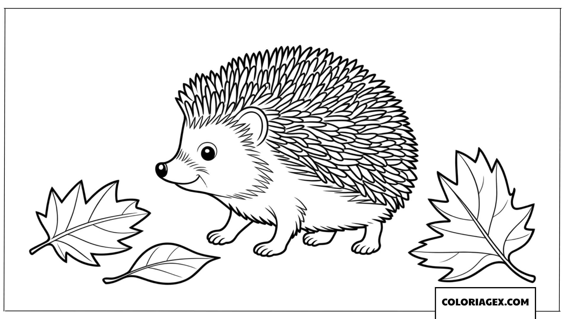 Coloriage de petit herisson avec des feuilles