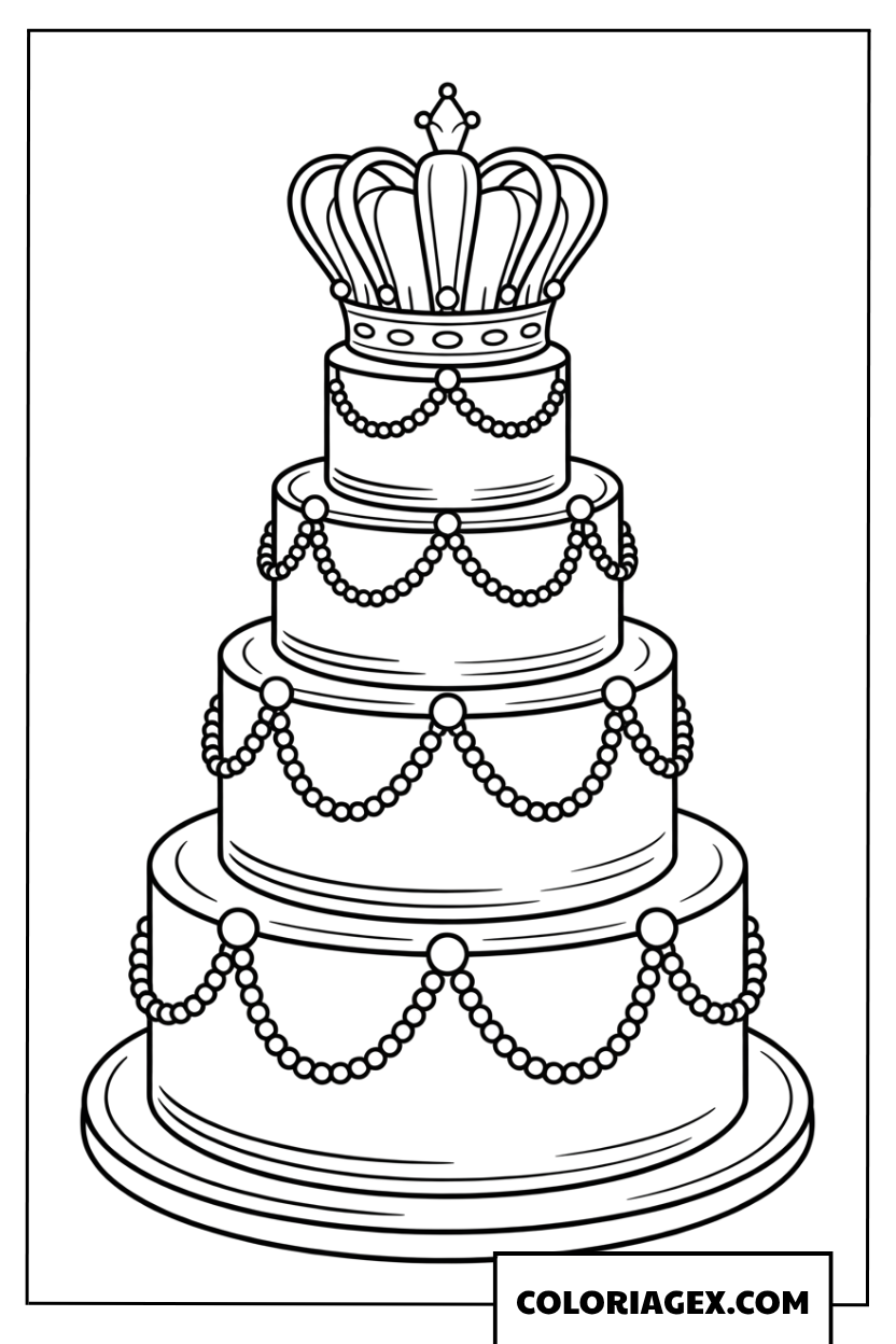 Coloriage de piece montee royale avec une couronne en haut