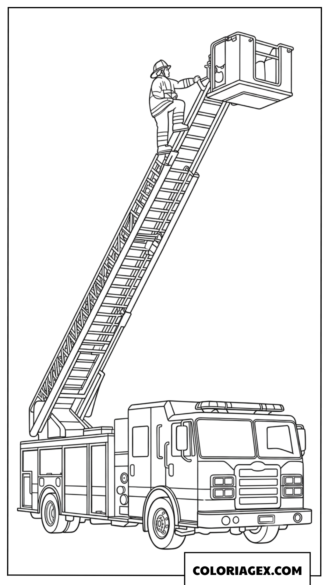 Coloriage de pompier sur une grande échelle