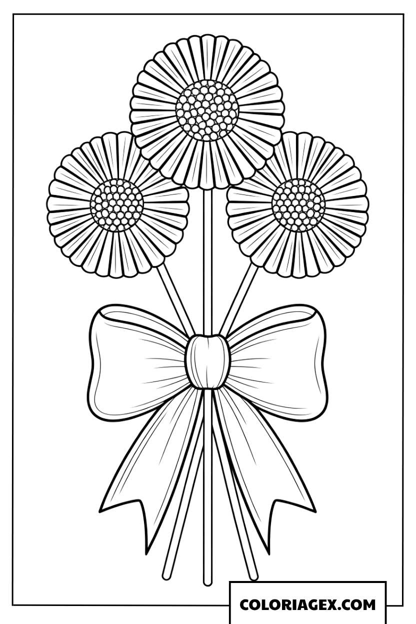 Coloriage de trois jolies fleurs avec un beau ruban