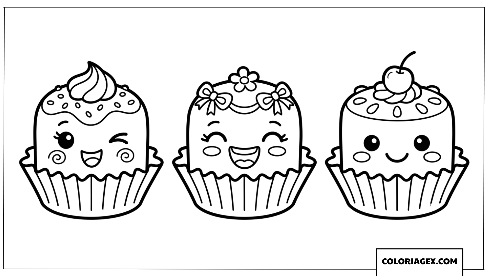Coloriage de trois petits gâteaux aux expressions amusantes