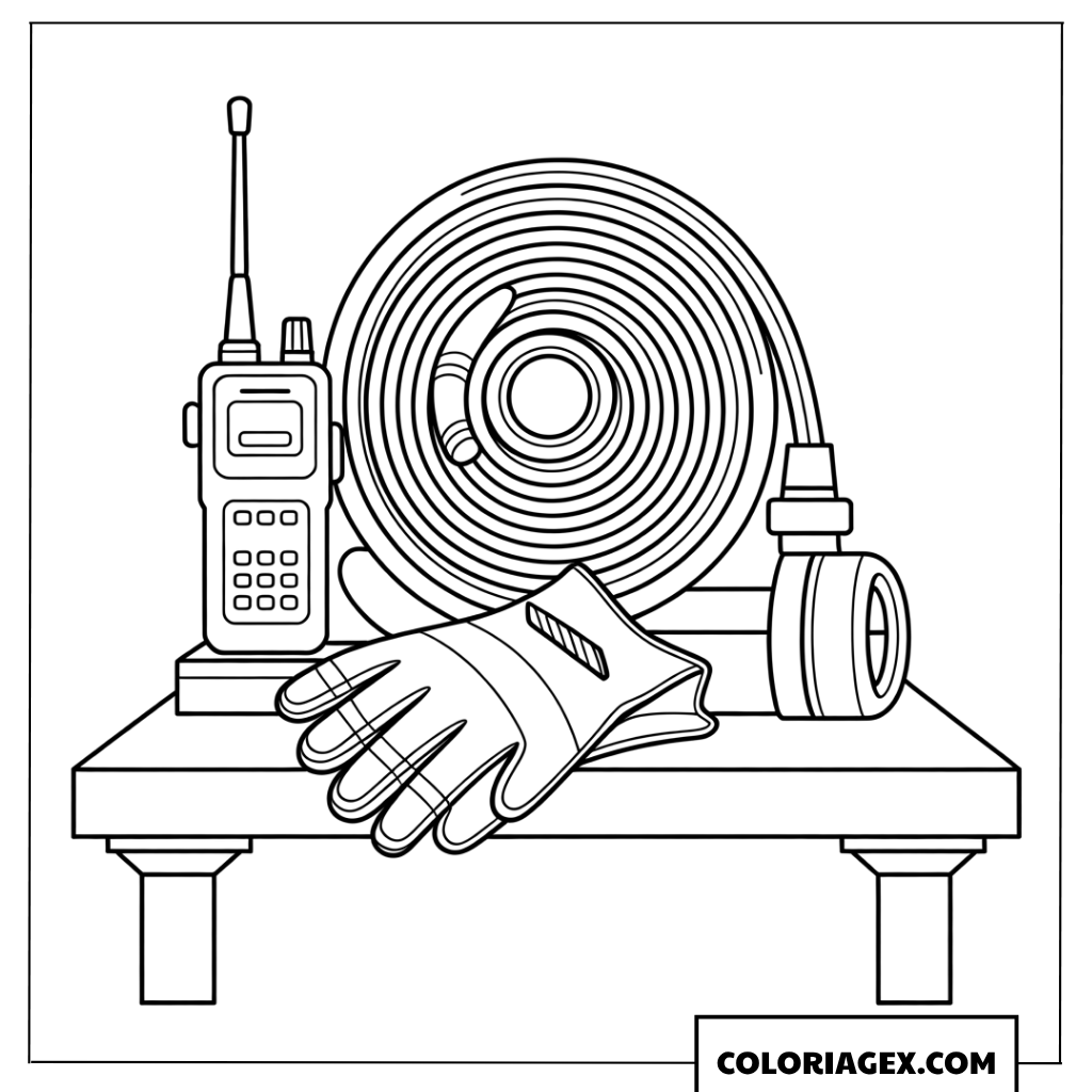 Coloriage des outils essentiels pour une intervention pompier