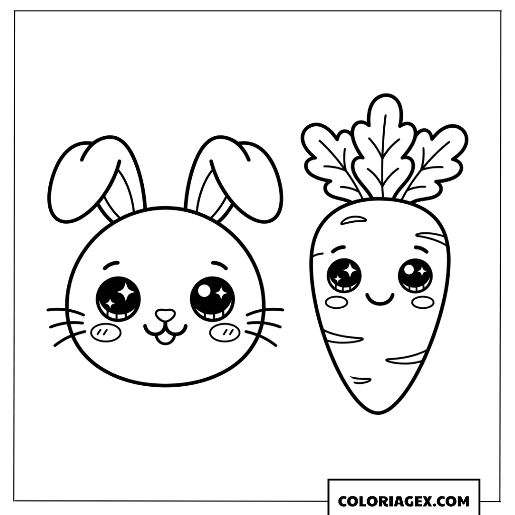 Coloriage des visages d'un lapin et d'une carotte mignons