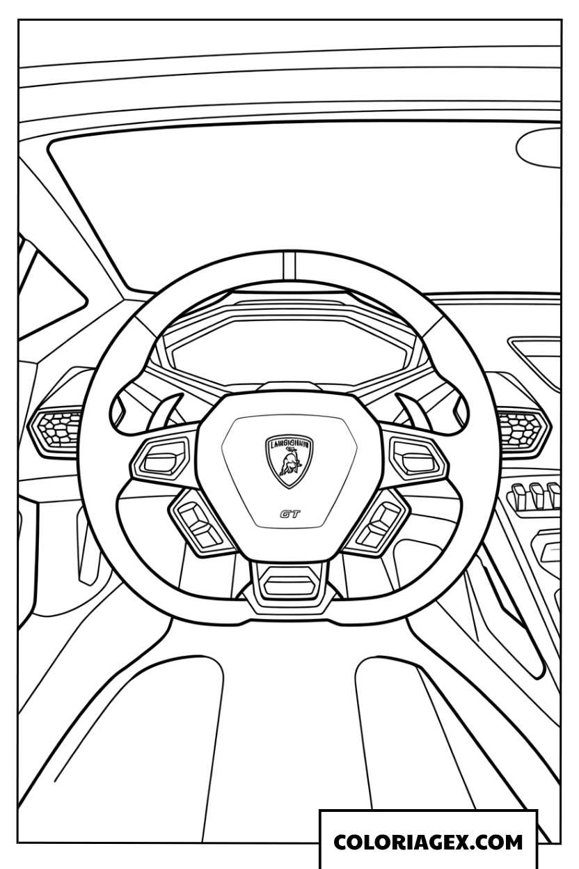 Coloriage détaillé du cockpit d'une voiture de course Lamborghini