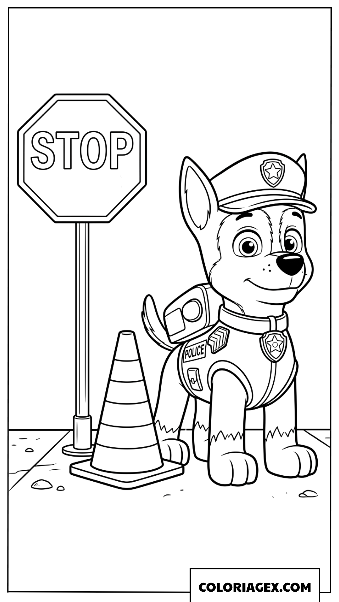 Coloriage du chien policier Chase en faction