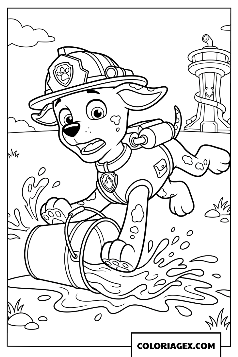 Coloriage du chiot pompier Marcus maladroit