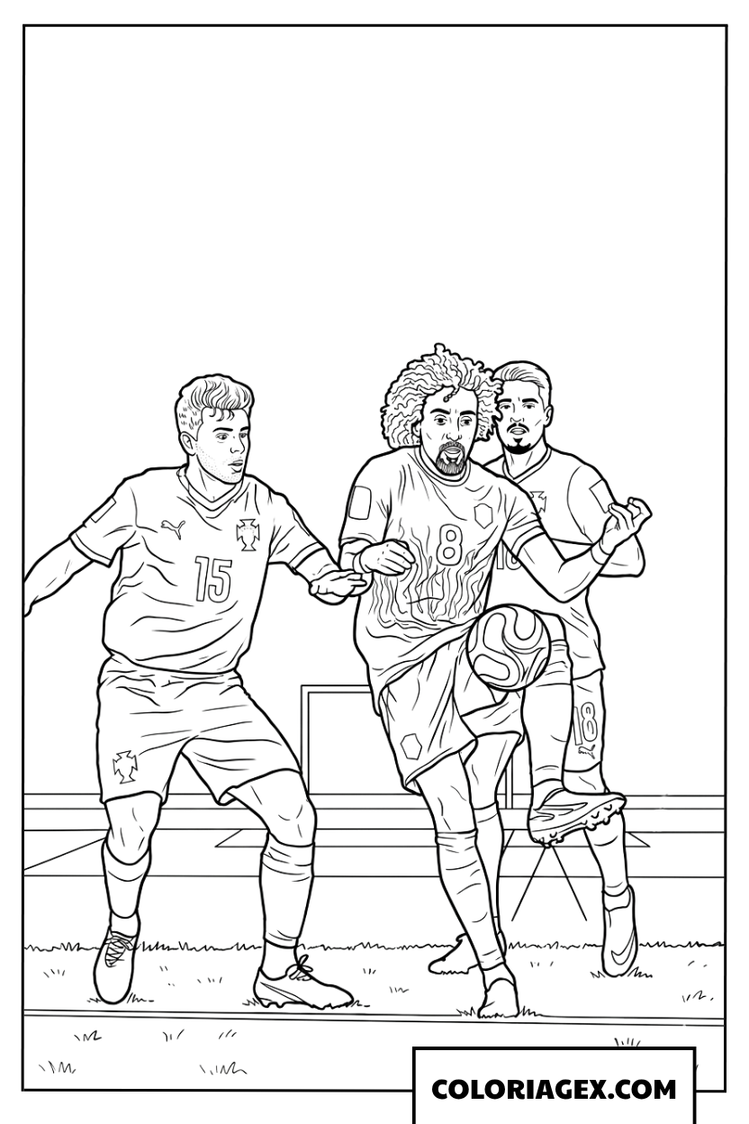 Coloriage du duel intense pour le ballon entre les deux equipes