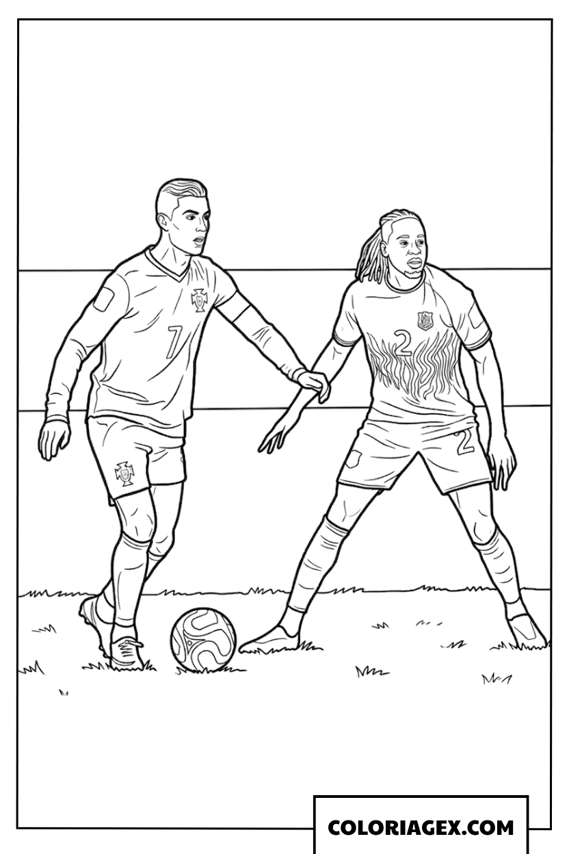 Coloriage du face a face entre Ronaldo et le numero 2 du Congo