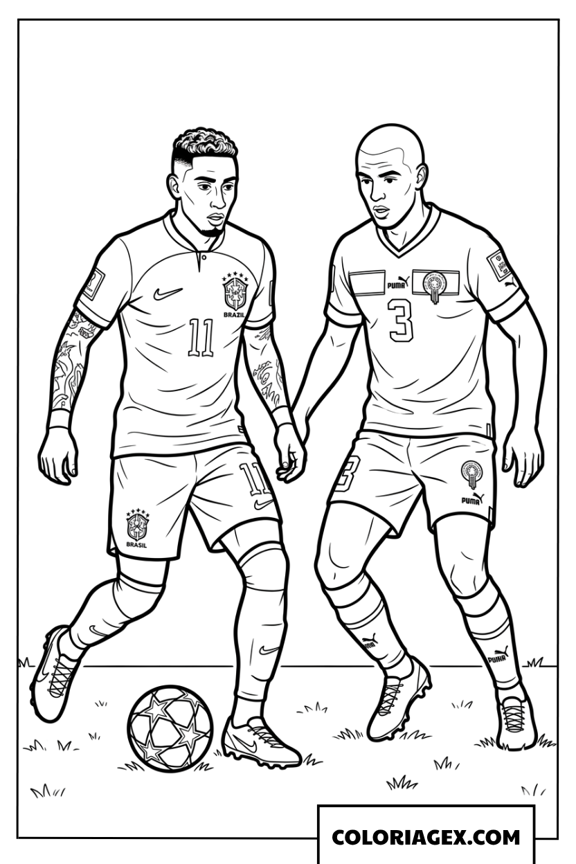 Coloriage du joueur bresilien numero 11 dribblant le ballon