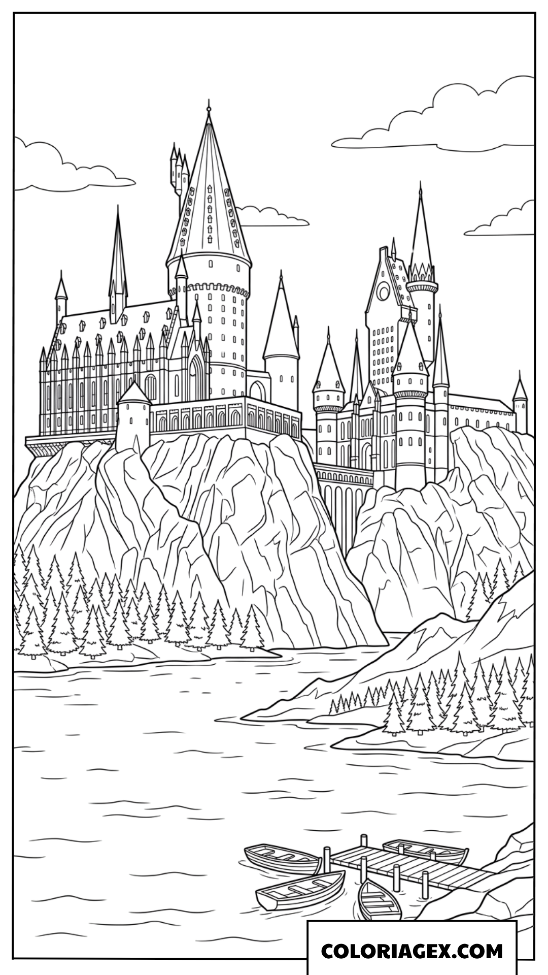 Coloriage du majestueux chateau de Poudlard