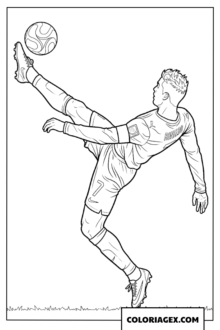 Coloriage du retourne acrobatique de Ronaldo dans les airs