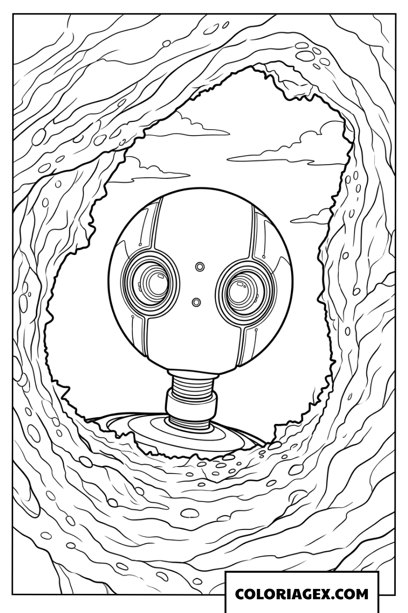 Coloriage du robot Roz caché dans le tronc d'arbre