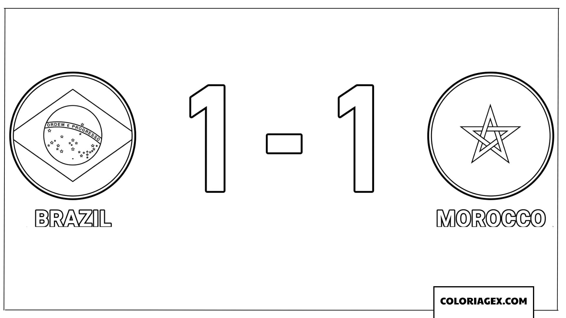 Coloriage du score final un partout entre le Brésil et Maroc