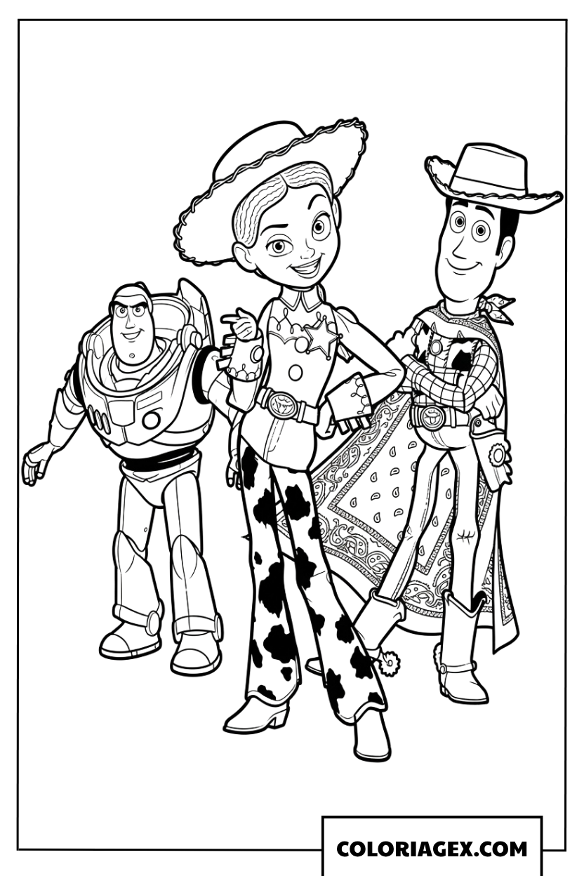 Coloriage du trio légendaire Woody Buzz Jessie