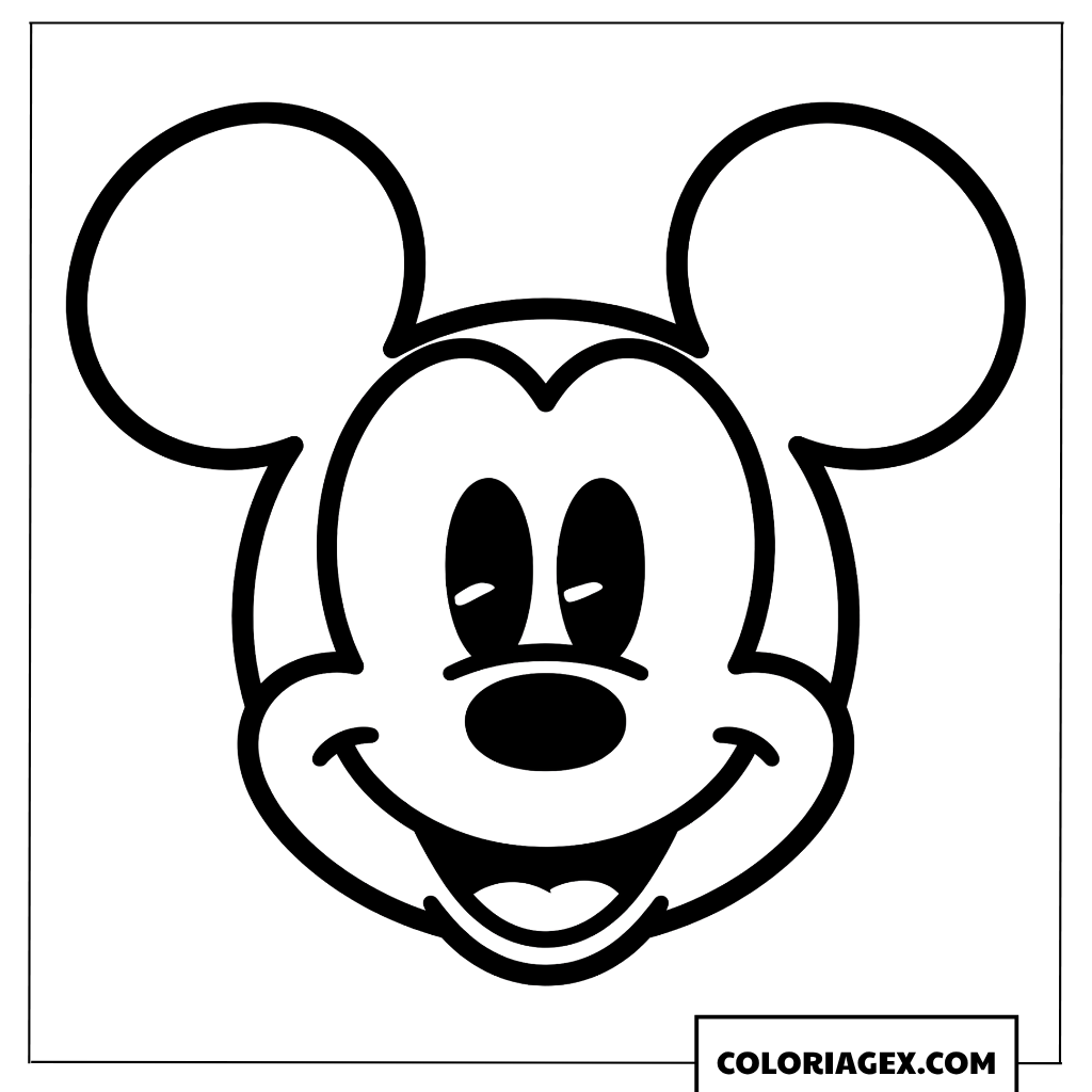 Coloriage du visage de bebe Mickey souriant radieusement