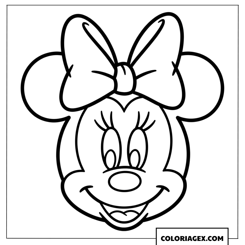 Coloriage du visage de bebe Minnie avec un joli nœud