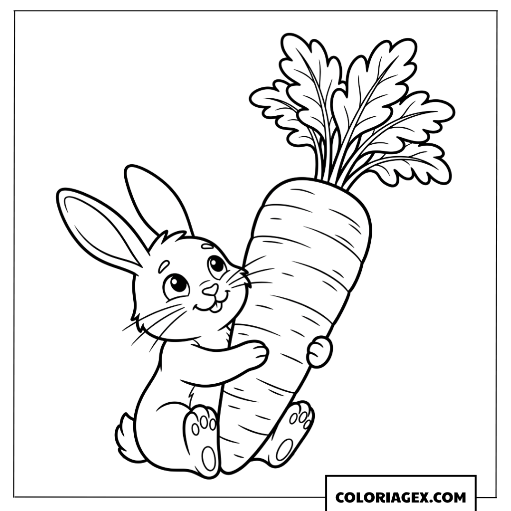Coloriage d'un adorable lapin serrant une carotte géante