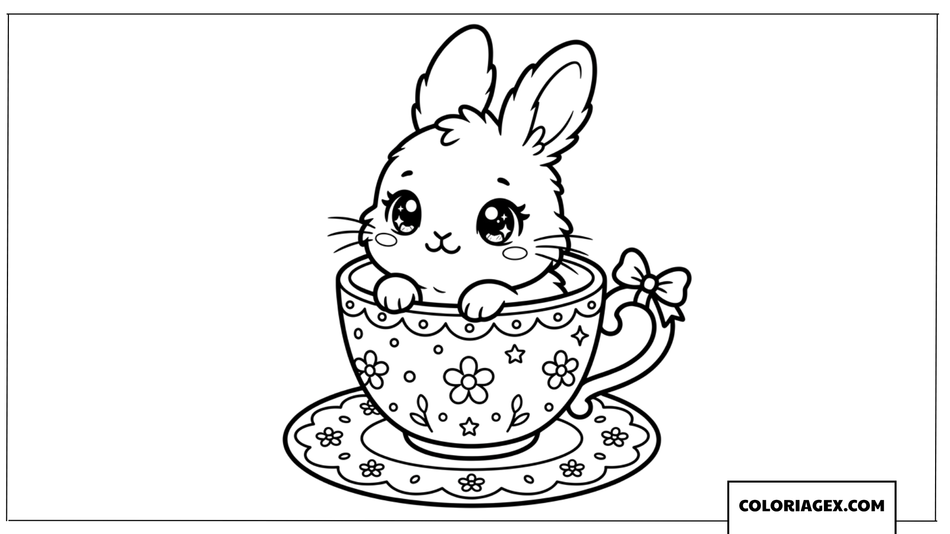 Coloriage d'un adorable petit lapin dans une tasse à thé