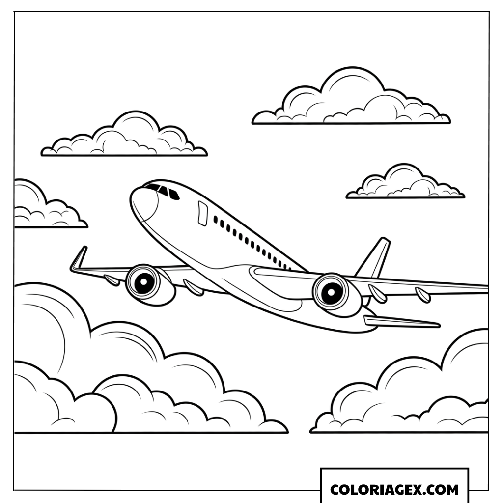 Coloriage dun avion de ligne volant dans les nuages