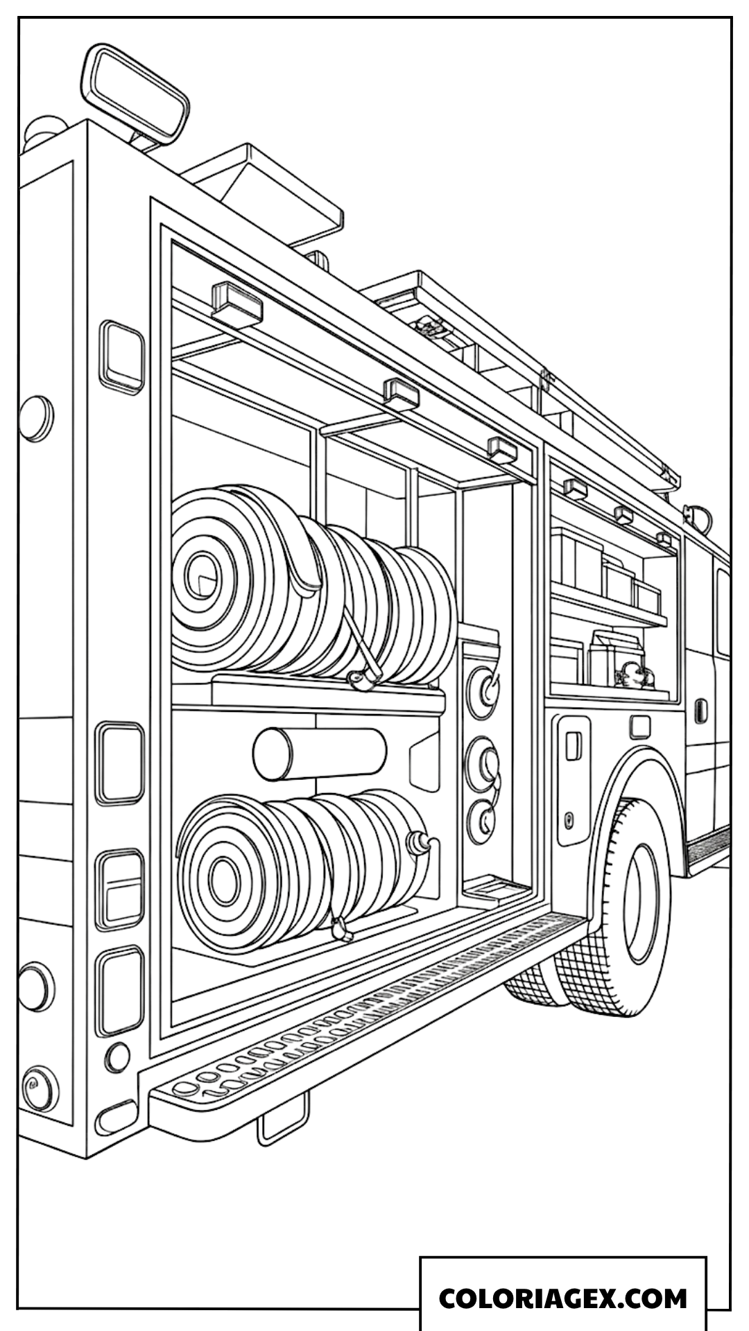 Coloriage dun camion de pompier avec compartiment equipe