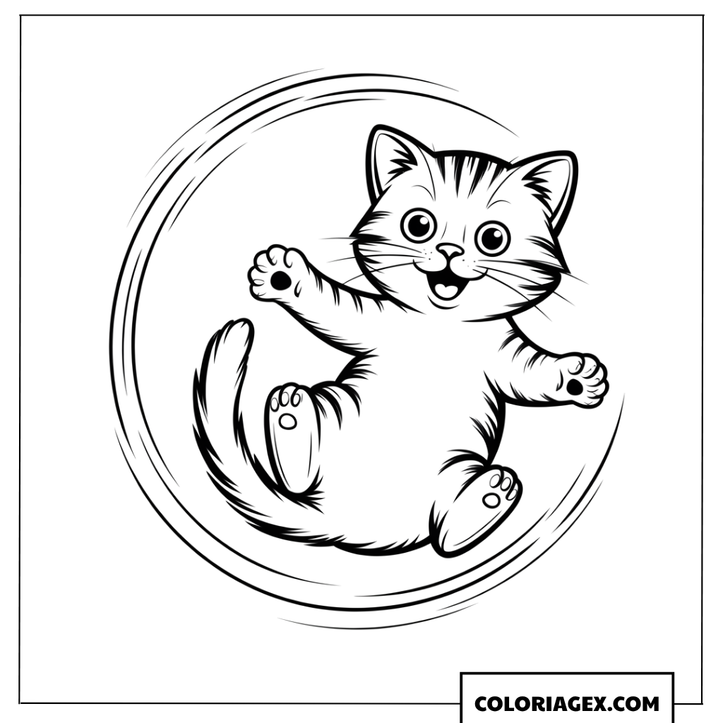 Coloriage d'un chaton espiègle essayant d'attraper sa queue