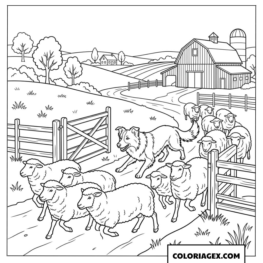 Coloriage dun chien Border Collie a la ferme