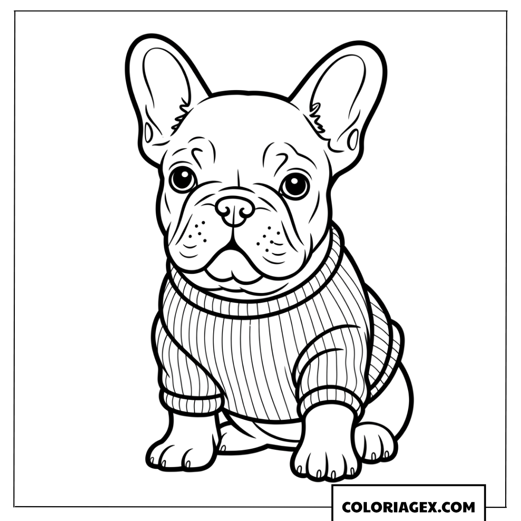 Coloriage d'un chiot Bouledogue en pull rayé