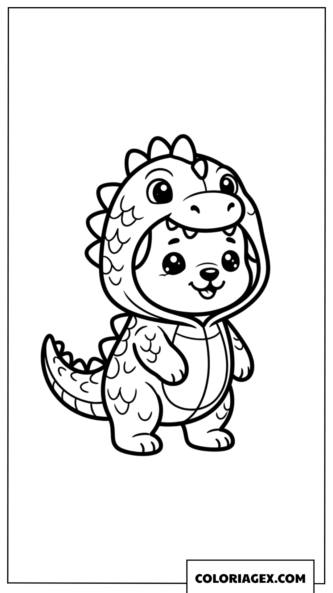 Coloriage d'un chiot déguisé en dinosaure