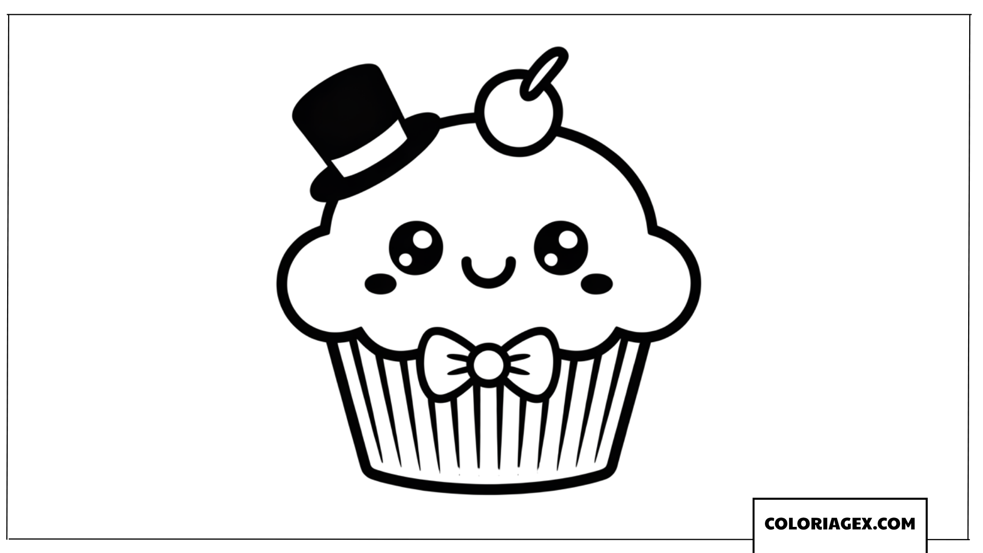 Coloriage d'un cupcake mignon portant un chapeau haut de forme
