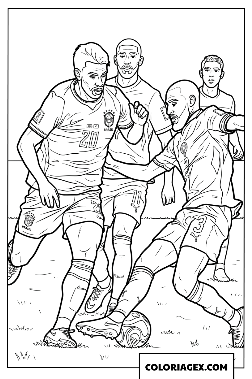 Coloriage d'un duel puissant entre le Bresil et le Maroc