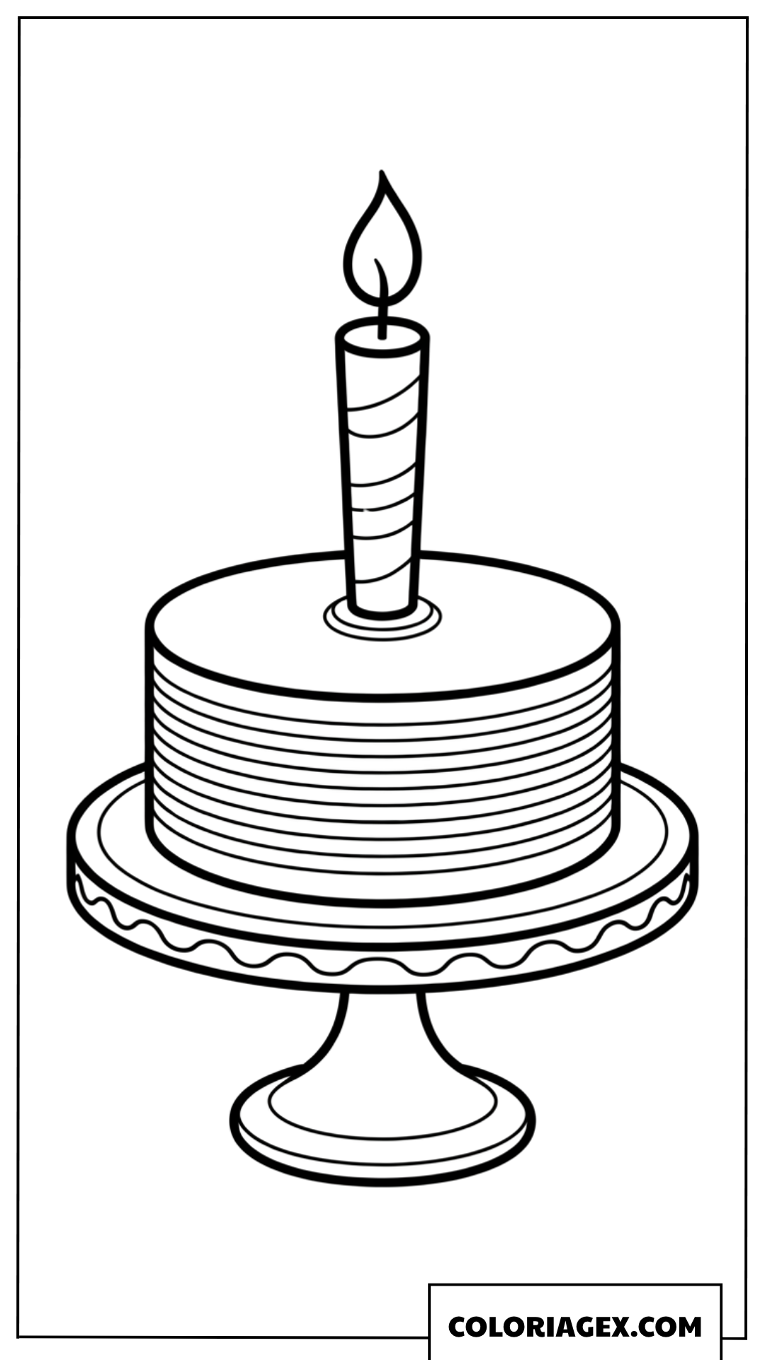 Coloriage d'un gâteau d'anniversaire rond et simple sur un plateau