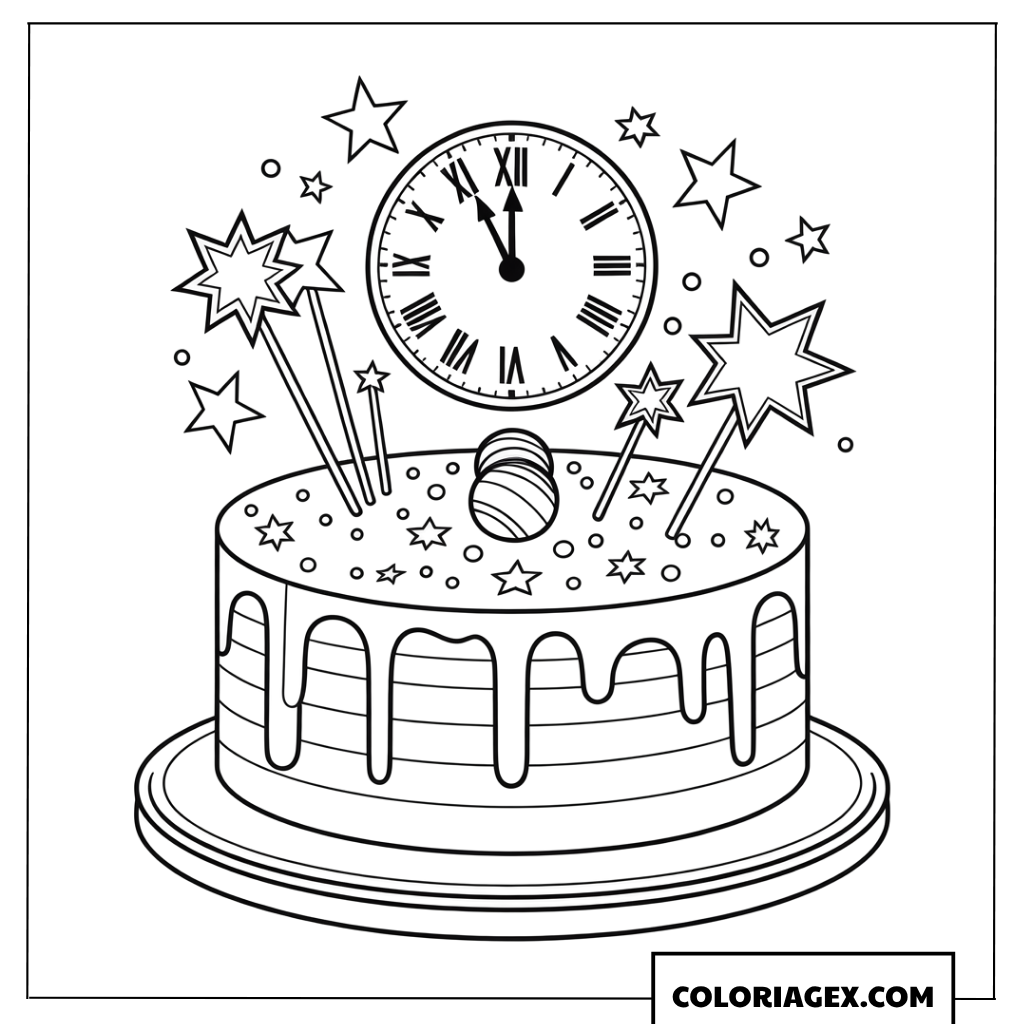 Coloriage d'un gâteau pour fêter le réveillon