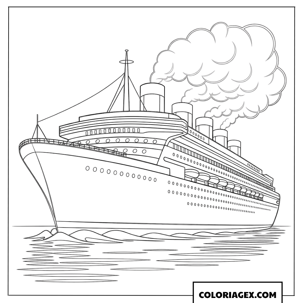 Coloriage dun grand navire de croisiere sur la mer