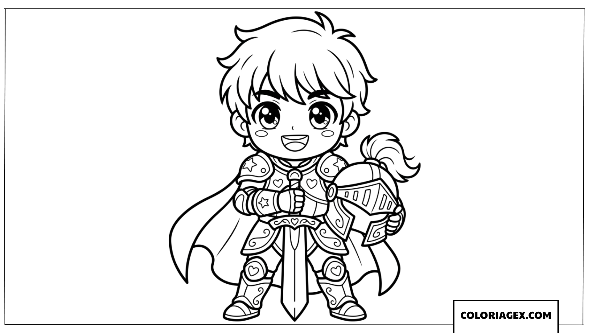 Coloriage dun jeune chevalier chibi en armure brillante