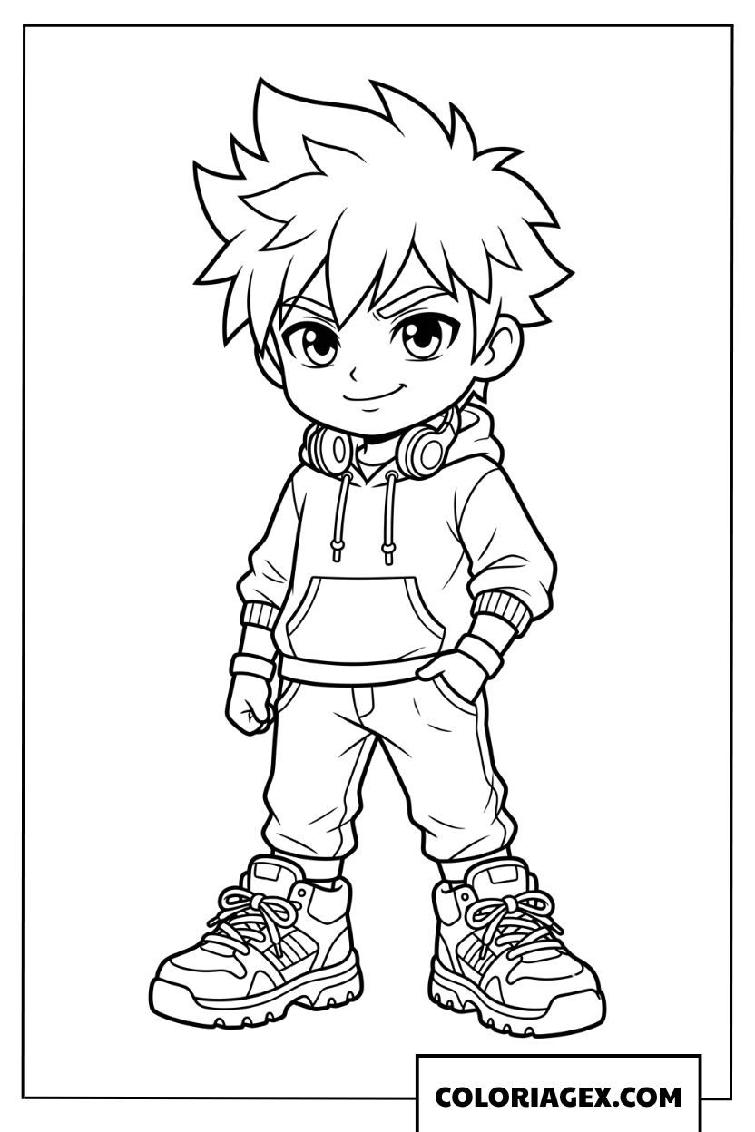 Coloriage dun jeune garcon chibi tres confiant
