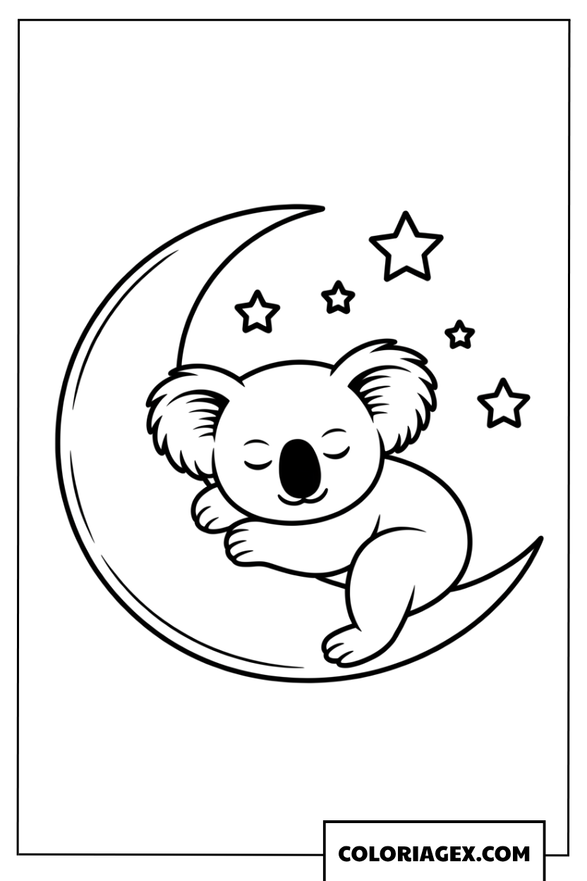 Coloriage dun koala qui dort sur un croissant de lune