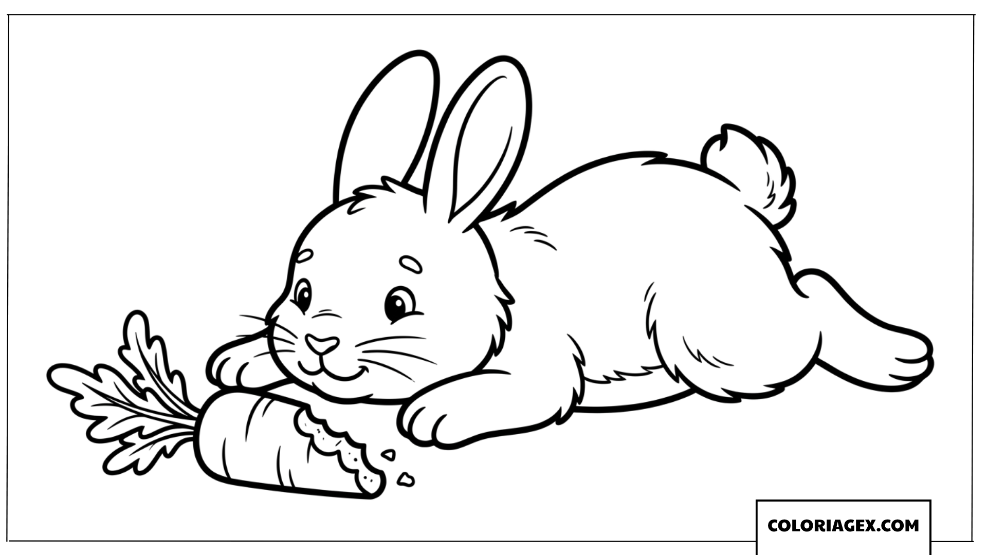 Coloriage d'un lapin allongé dégustant une carotte