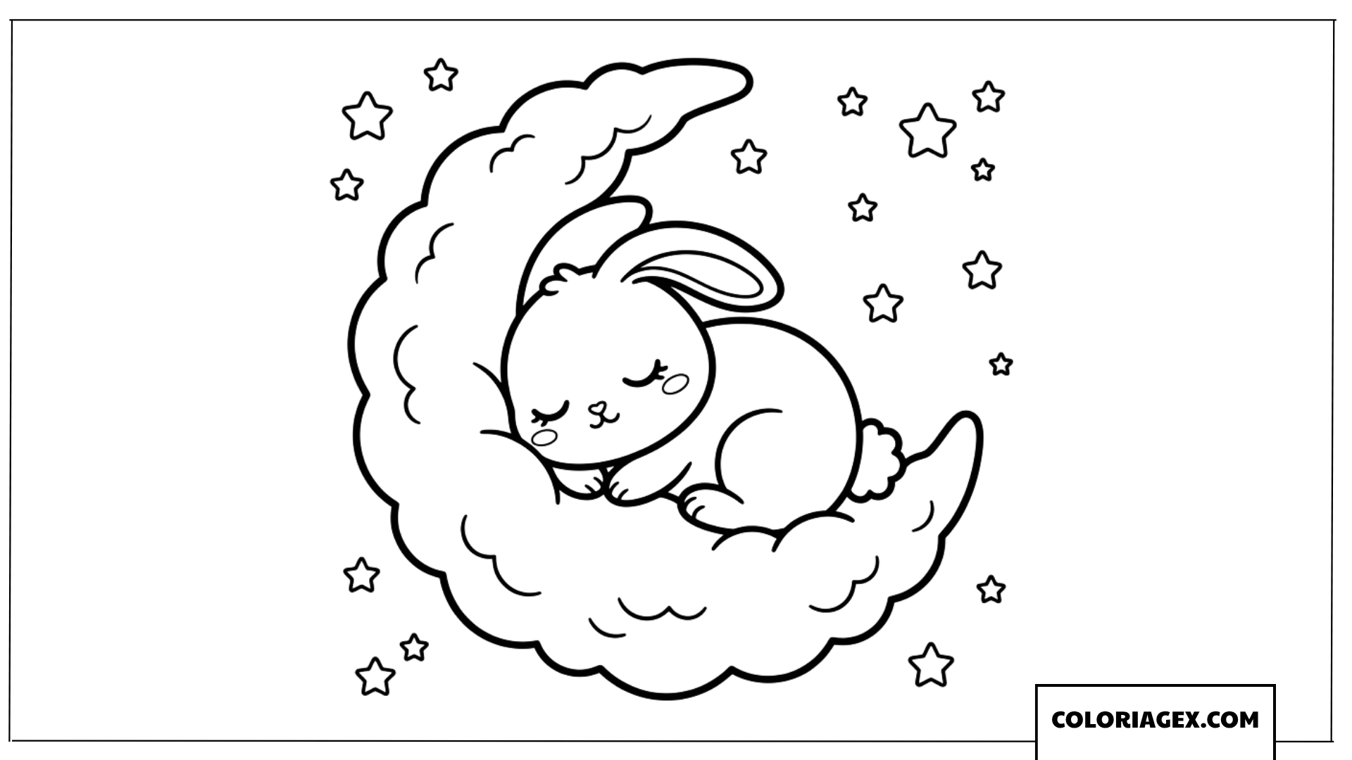 Coloriage d'un lapin endormi sur un croissant de lune