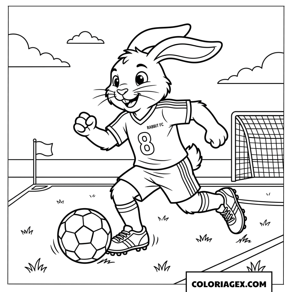 Coloriage d'un lapin footballeur talentueux